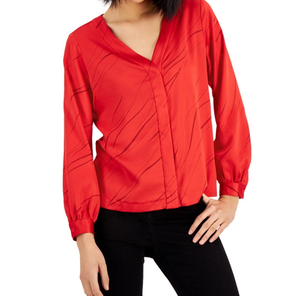 NWT Alfani Petite PP - Blouson Sleeve Hidden-Placket Blouse